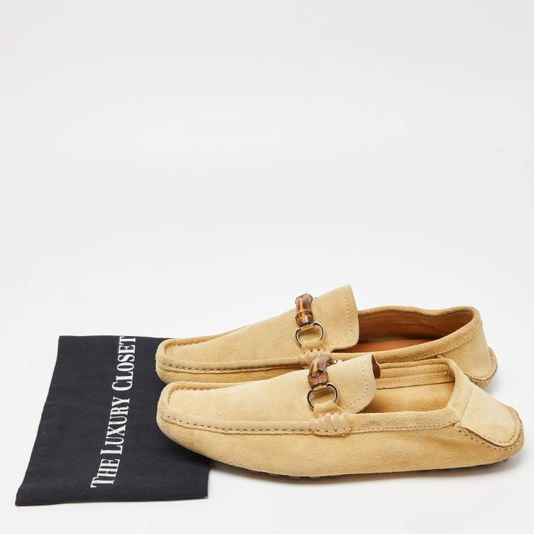 Pre Owned Gucci Suede  Brown Bamboo Horsebit Slip On Loafers Size 43.5