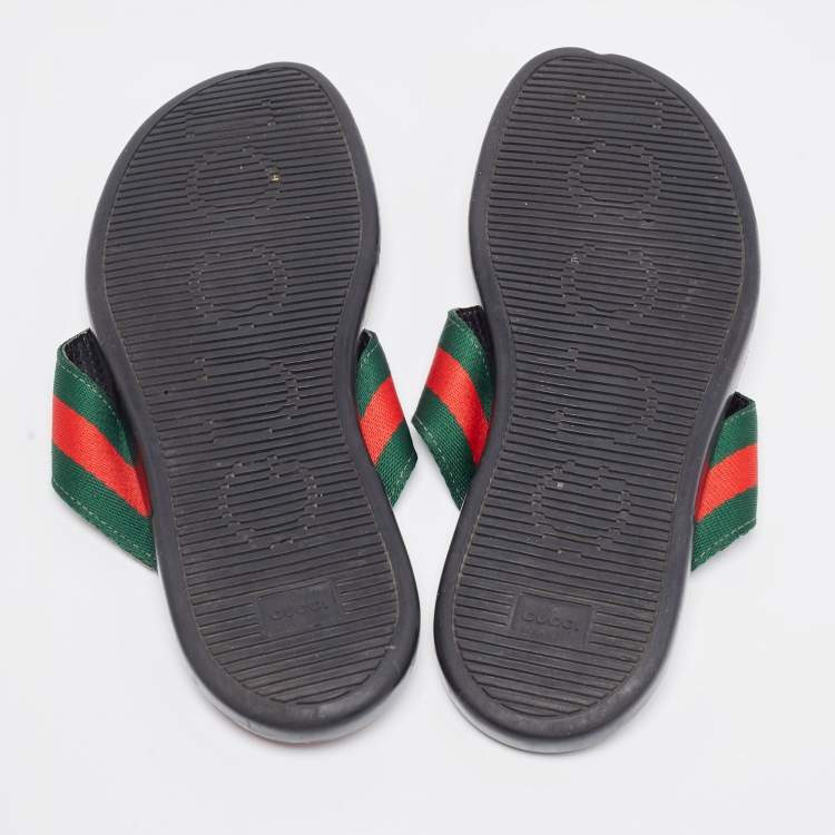 Pre Owned Gucci Red/Green Canvas Web Thong Slides Size 42