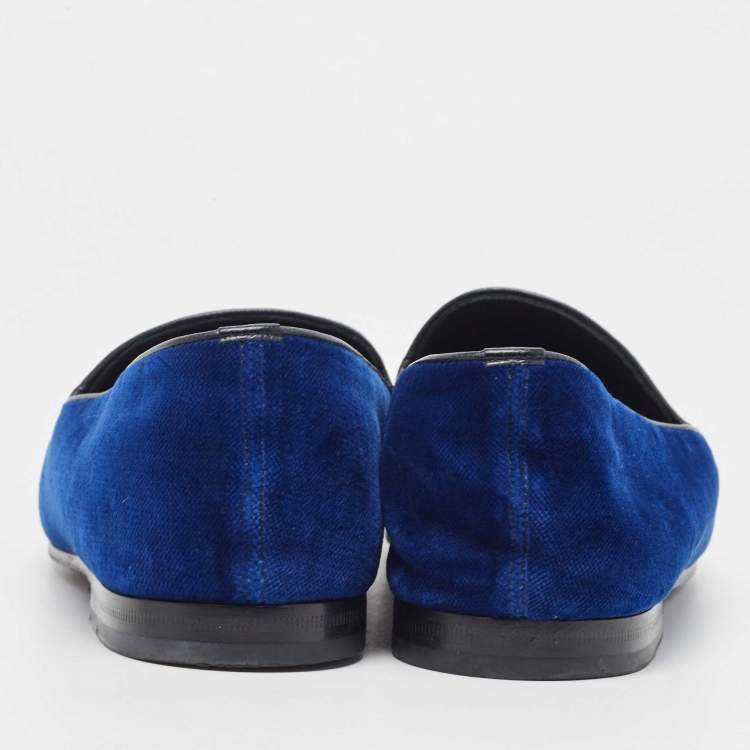 Pre Owned Gucci Blue Velvet Horsebit Slip On Loafers Size 42