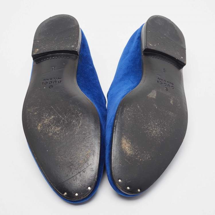 Pre Owned Gucci Blue Velvet Horsebit Slip On Loafers Size 42