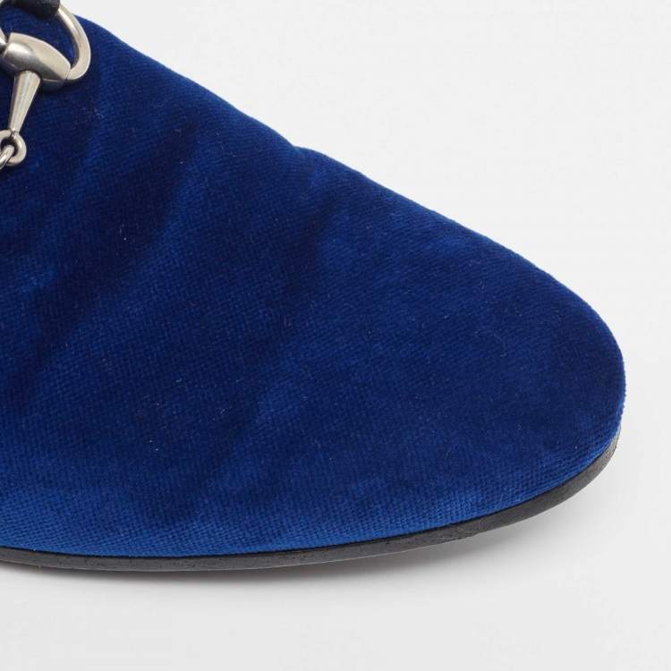 Pre Owned Gucci Blue Velvet Horsebit Slip On Loafers Size 42