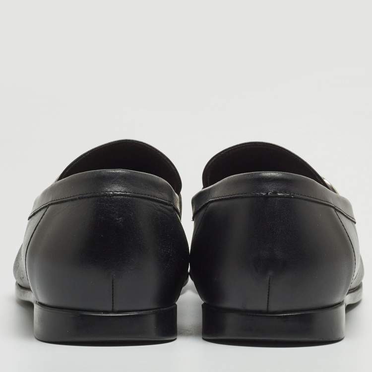 Pre Owned Gucci Black Leather GG Slip On Loafers Size 42