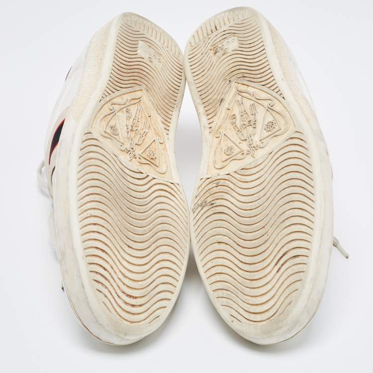 Pre Owned Gucci White Leather Logo Band Ace Sneakers Size 41.5 