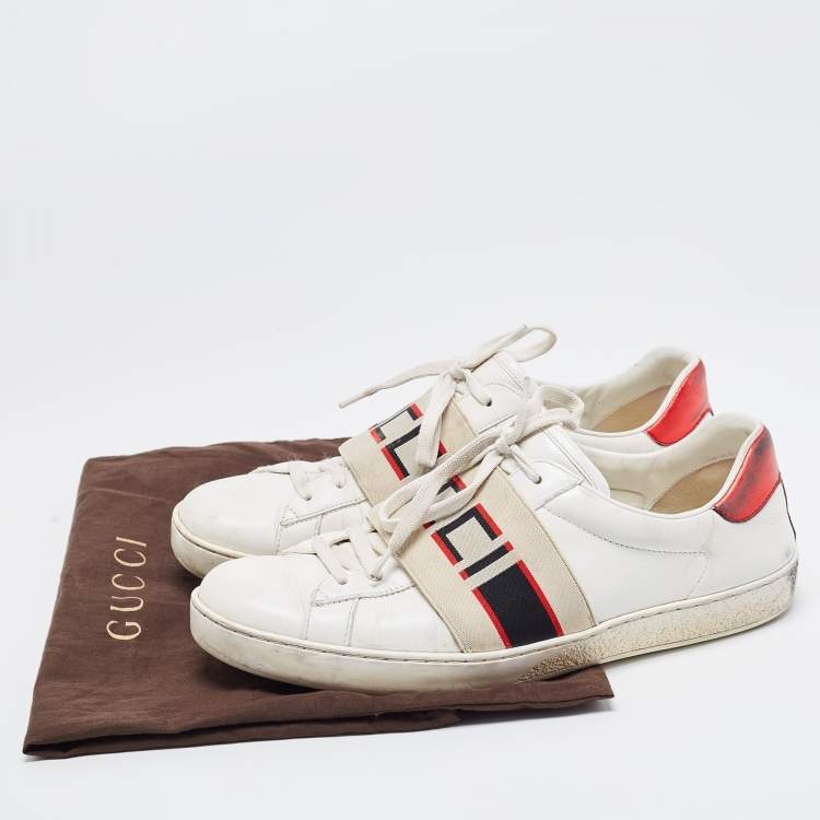 Pre Owned Gucci White Leather Logo Band Ace Sneakers Size 41.5 