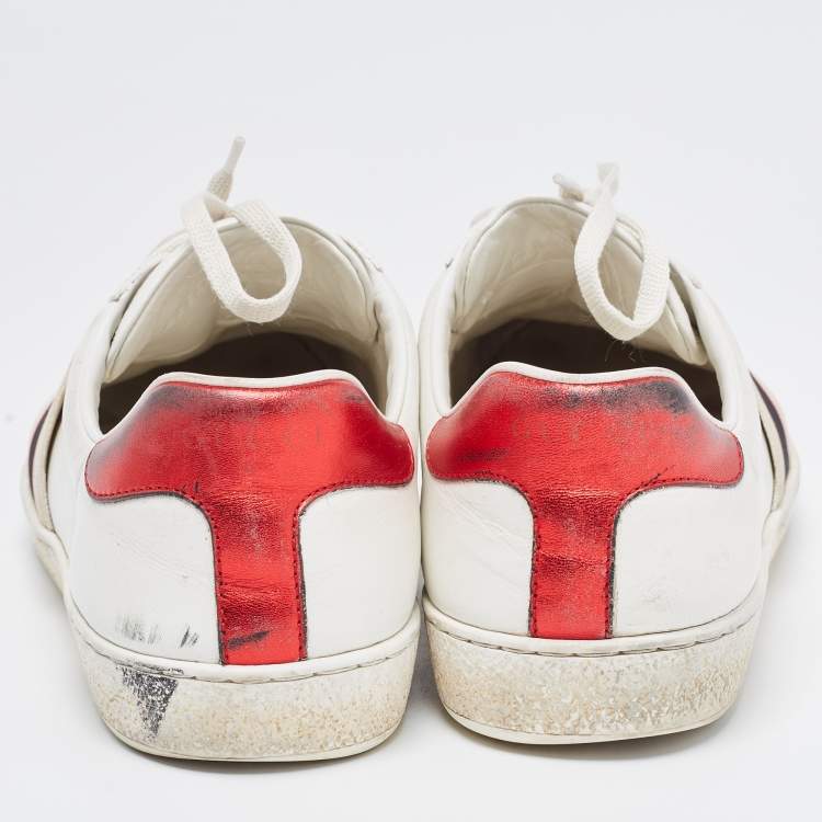 Pre Owned Gucci White Leather Logo Band Ace Sneakers Size 41.5 