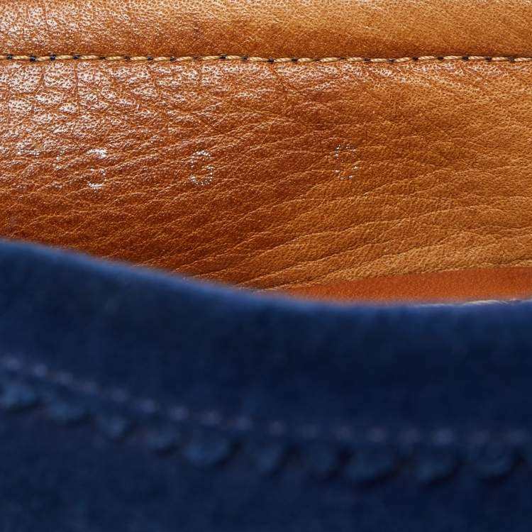 Pre Owned Gucci Blue Suede Web Slip On Loafers Size 42