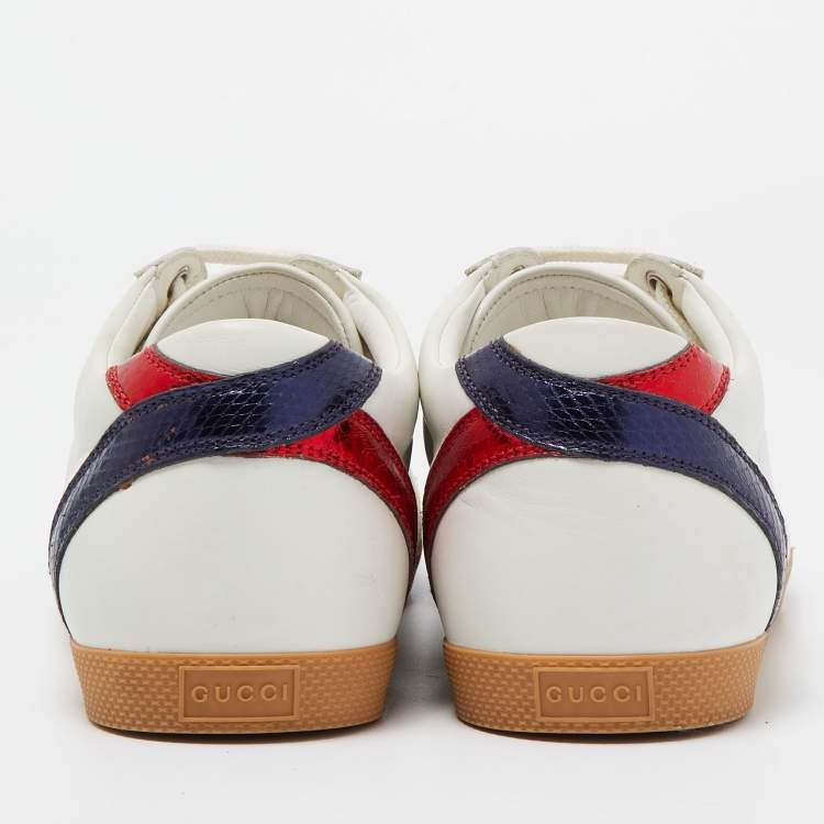 Pre Owned Gucci White Leather and Suede GG Lace Up Sneakers Size 41.5  