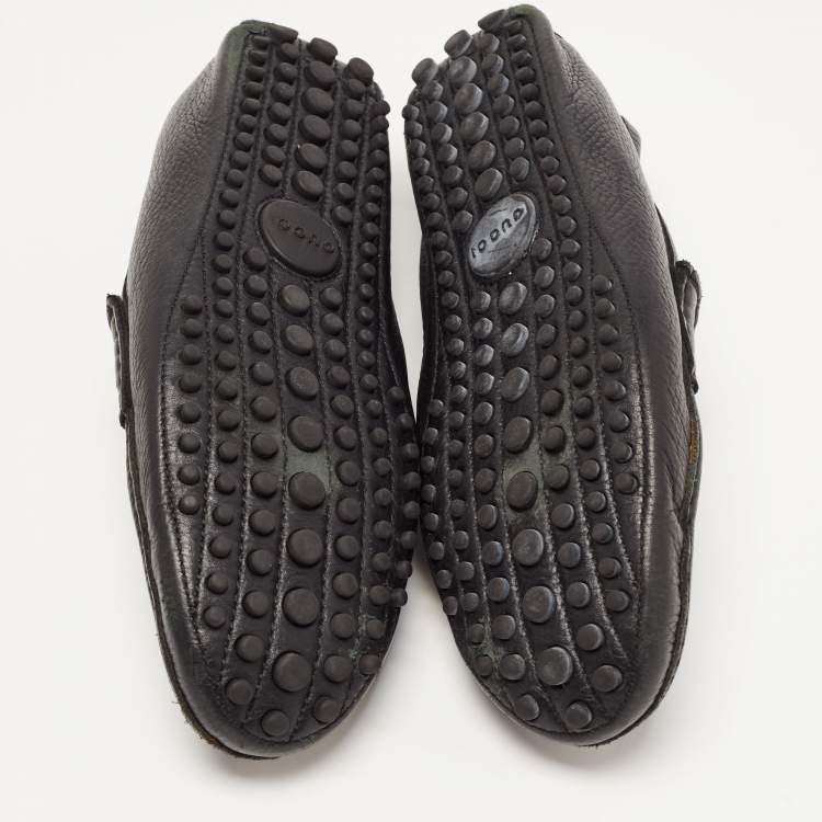 Pre Owned Gucci Black Leather Horsebit Slip On Loafers Size 42