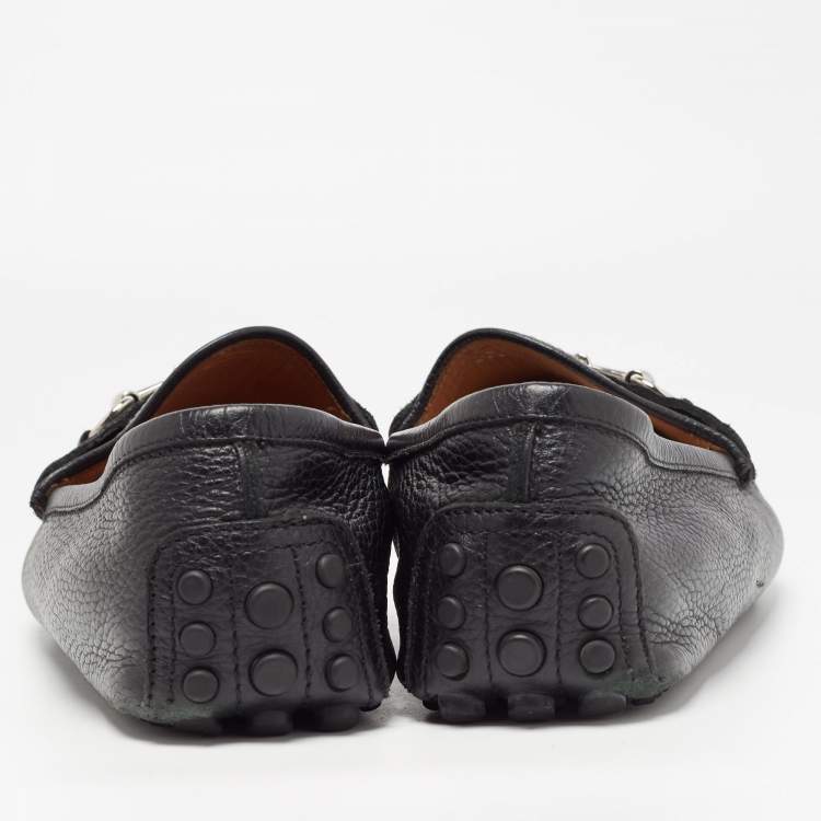 Pre Owned Gucci Black Leather Horsebit Slip On Loafers Size 42