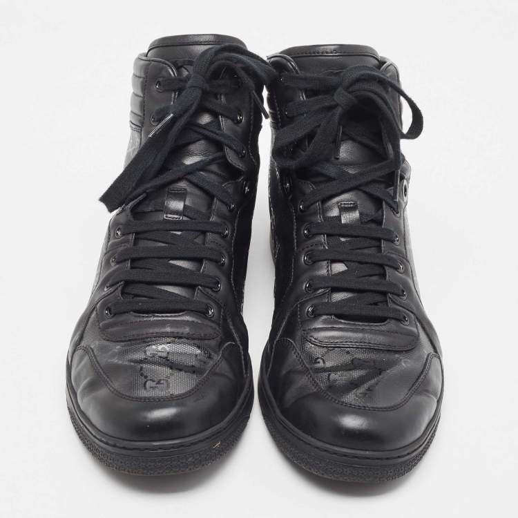 Pre Owned Gucci Black Leather Coda High Top Sneakers Size 46