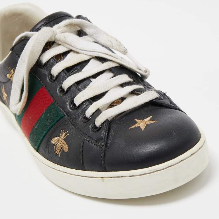 Pre Owned Gucci Black Leather Python Embossed Web Ace Low Top Sneakers Size 41