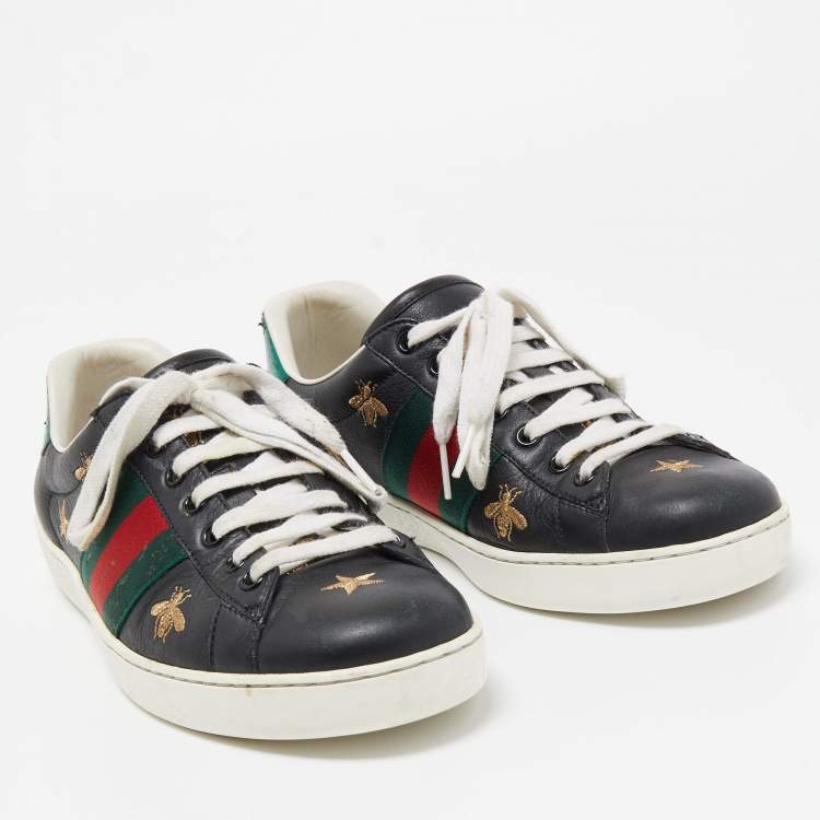 Pre Owned Gucci Black Leather Python Embossed Web Ace Low Top Sneakers Size 41