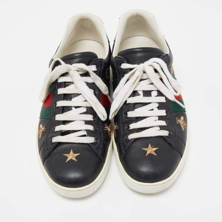 Pre Owned Gucci Black Leather Python Embossed Web Ace Low Top Sneakers Size 41