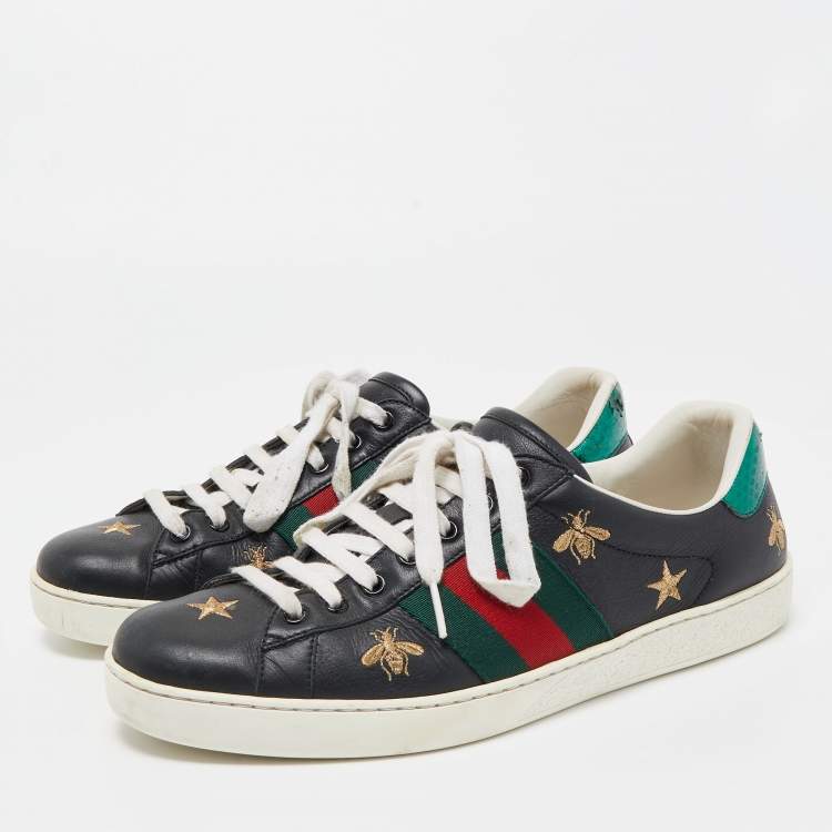 Pre Owned Gucci Black Leather Python Embossed Web Ace Low Top Sneakers Size 41
