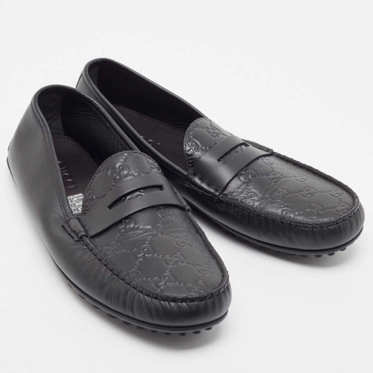 Pre Owned Gucci Black Guccissima Leather Penny Slip On Loafers size 44.5