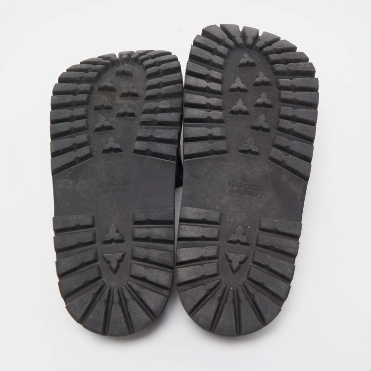 Pre Owned Gucci Black Rubber Web Detail Slide Sandals Size 40