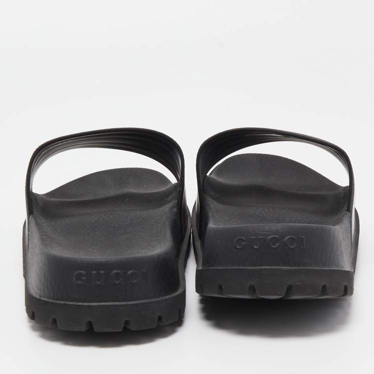 Pre Owned Gucci Black Rubber Web Detail Slide Sandals Size 40