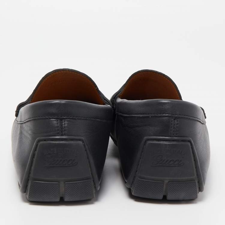 Pre Owned Gucci Black  Guccissima Leather Slip On Loafers Size 40