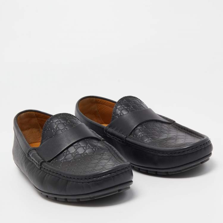 Pre Owned Gucci Black  Guccissima Leather Slip On Loafers Size 40