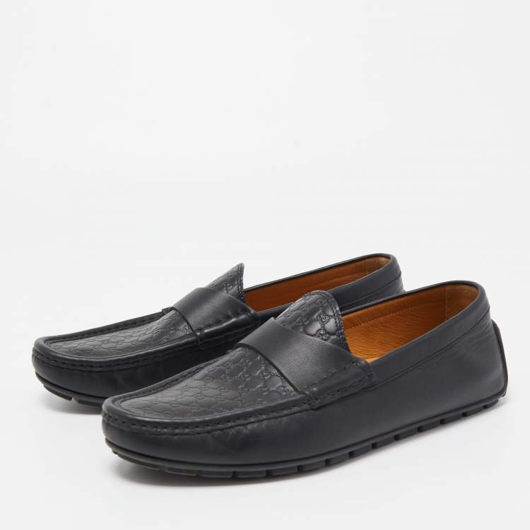 Pre Owned Gucci Black  Guccissima Leather Slip On Loafers Size 40