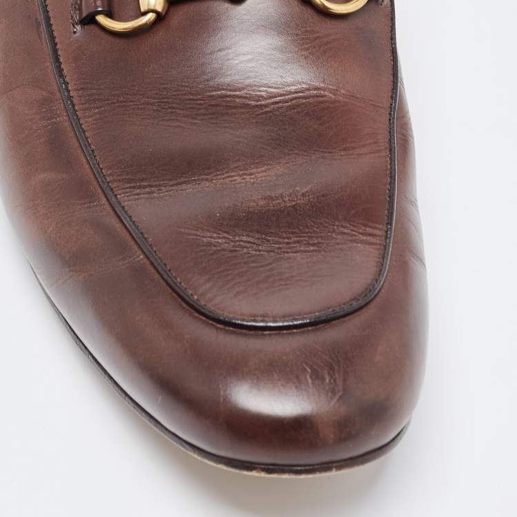 مملوكة مسبقًا Gucci Brown Leather Horsebit Princetown Flat Mules Size 43