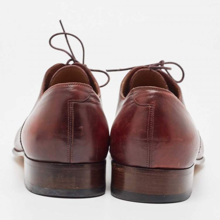 Pre Owned Gucci Brown Leather Lace Up Oxfords Size 43