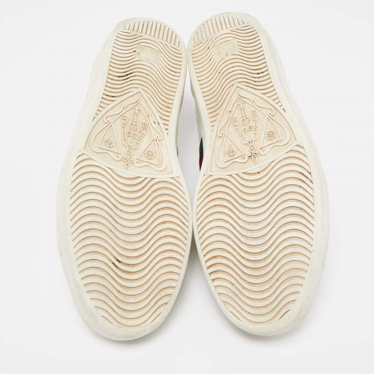 Pre Owned Gucci White Leather Embroidered Bee Ace Sneakers Size 43