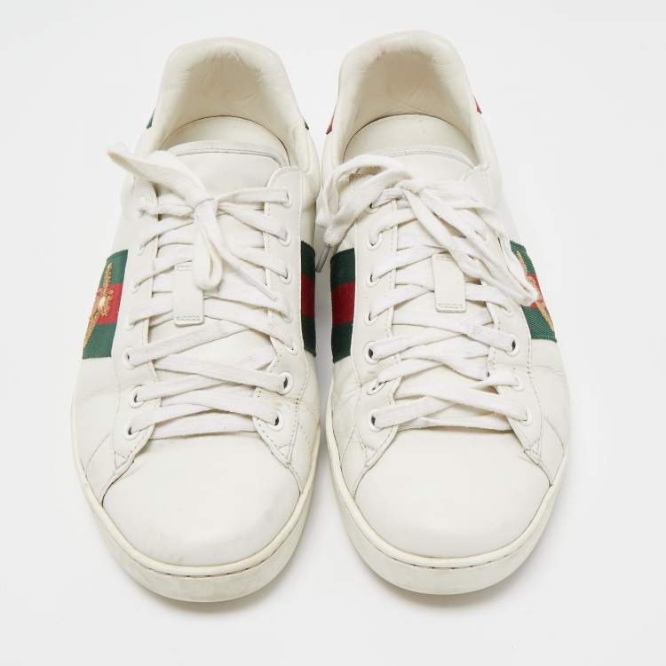 Pre Owned Gucci White Leather Embroidered Bee Ace Sneakers Size 43
