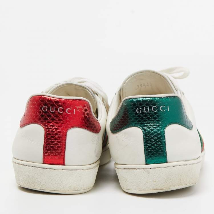 Pre Owned Gucci White Leather Embroidered Bee Ace Sneakers Size 43