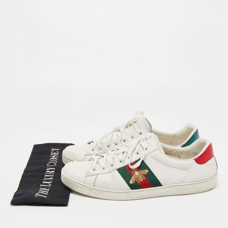 Pre Owned Gucci White Leather Embroidered Bee Ace Sneakers Size 43
