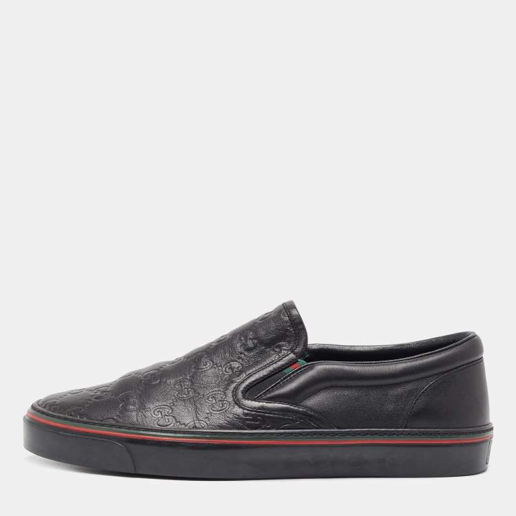 Pre Owned Gucci Black Guccissima Leather Slip On Sneakers Size 41