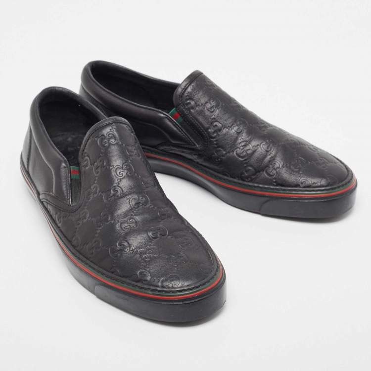 Pre Owned Gucci Black Guccissima Leather Slip On Sneakers Size 41