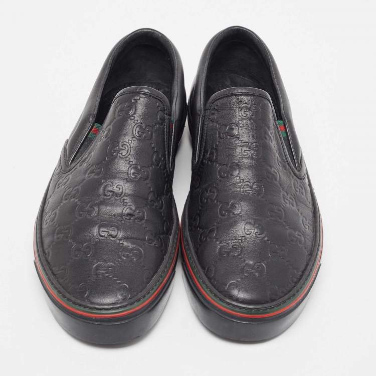 Pre Owned Gucci Black Guccissima Leather Slip On Sneakers Size 41