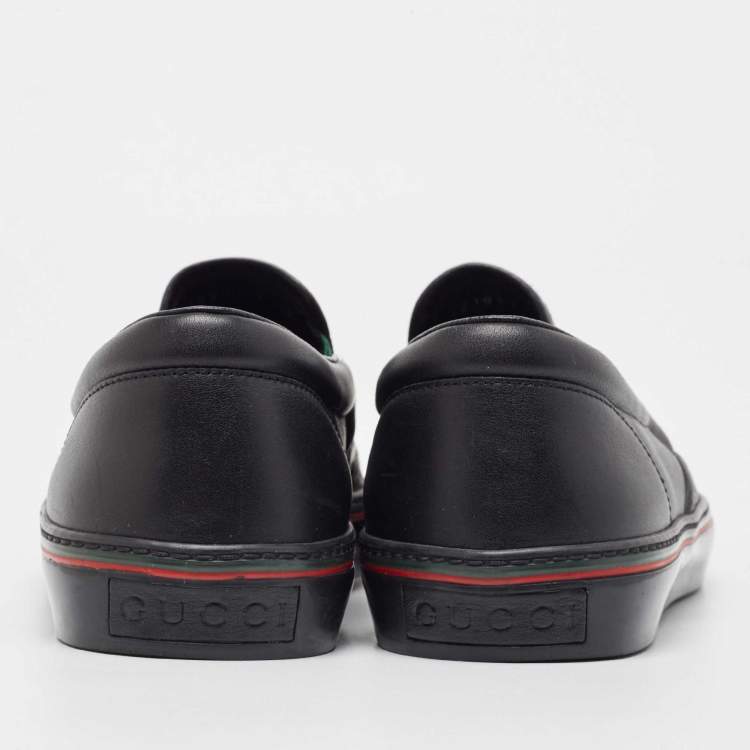 Pre Owned Gucci Black Guccissima Leather Slip On Sneakers Size 41