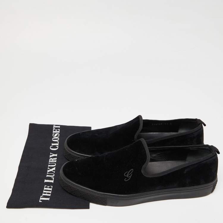 Pre Owned Gucci Black Velvet Slip On Sneakers Size 45