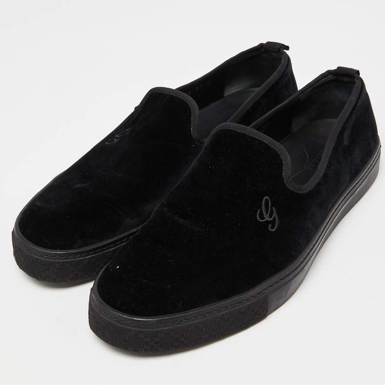 Pre Owned Gucci Black Velvet Slip On Sneakers Size 45