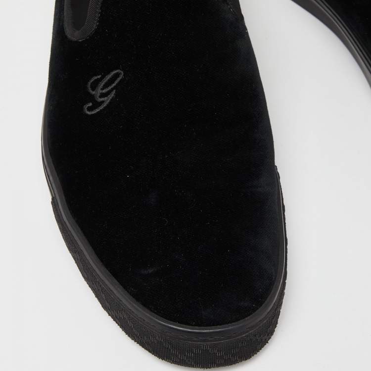 Pre Owned Gucci Black Velvet Slip On Sneakers Size 45