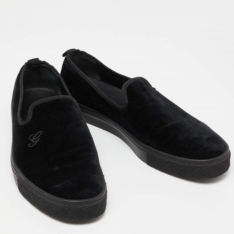 Pre Owned Gucci Black Velvet Slip On Sneakers Size 45