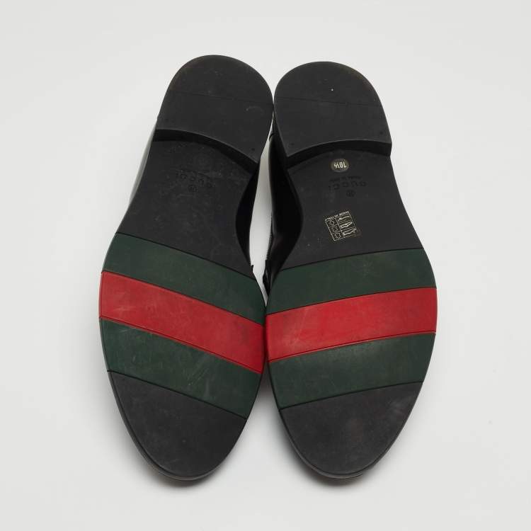 Pre Owned Gucci Black Leather Penny Slip On Loafers Size 44.5