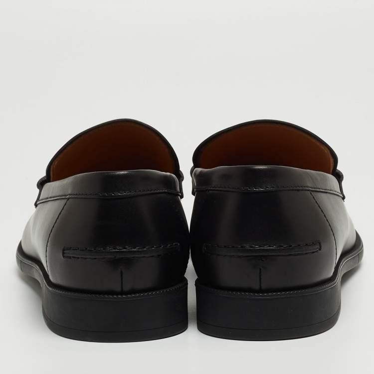 Pre Owned Gucci Black Leather Penny Slip On Loafers Size 44.5