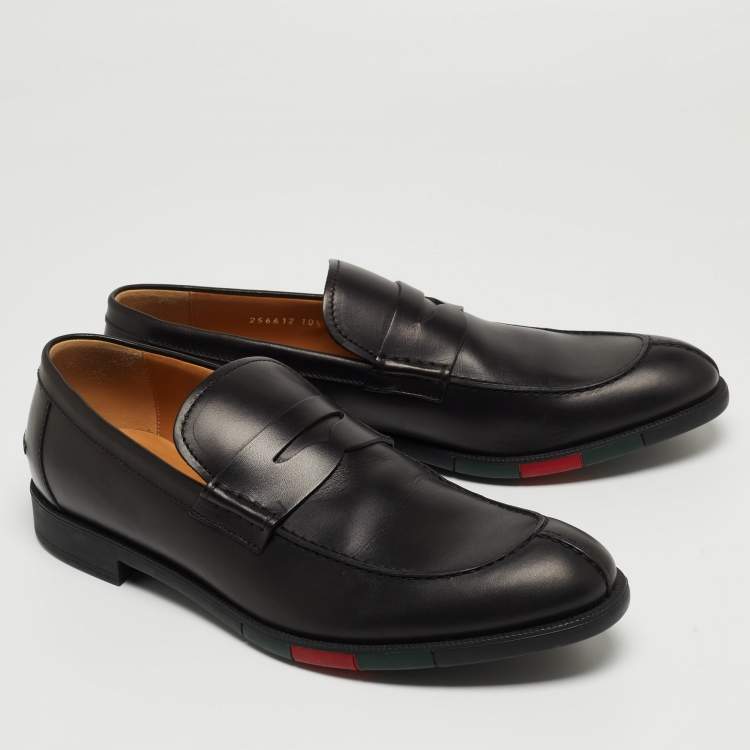 Pre Owned Gucci Black Leather Penny Slip On Loafers Size 44.5