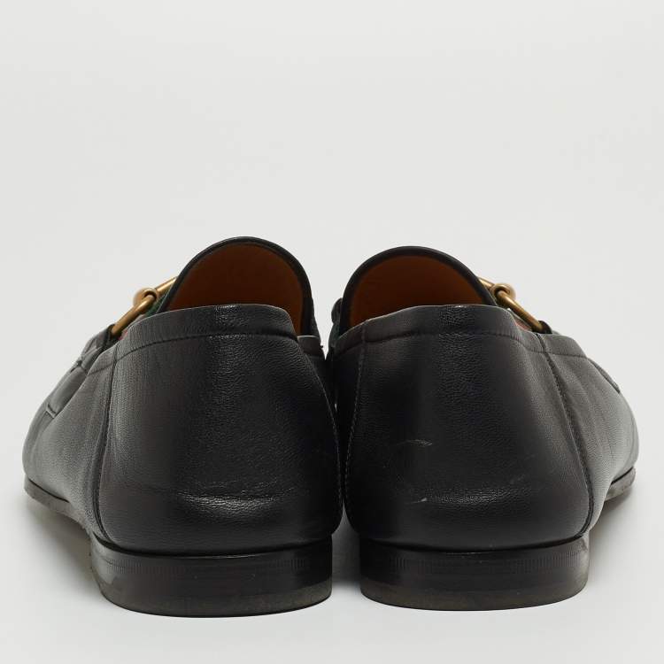 Pre Owned Gucci Black Leather Web Horsebit Slip On Loafers Size 44