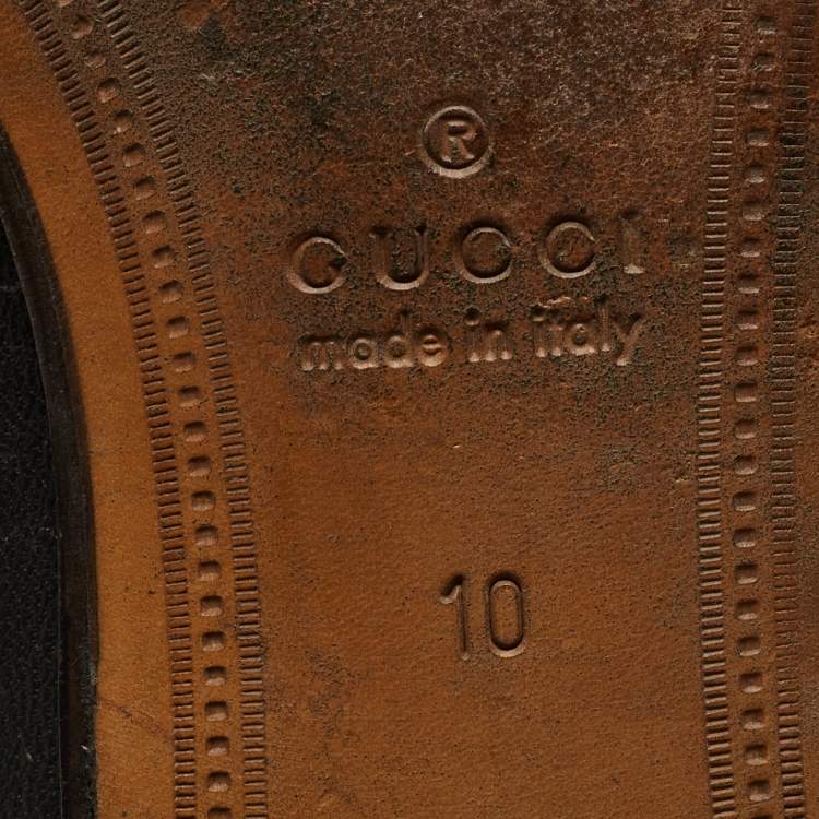 Pre Owned Gucci Black Leather Web Horsebit Slip On Loafers Size 44