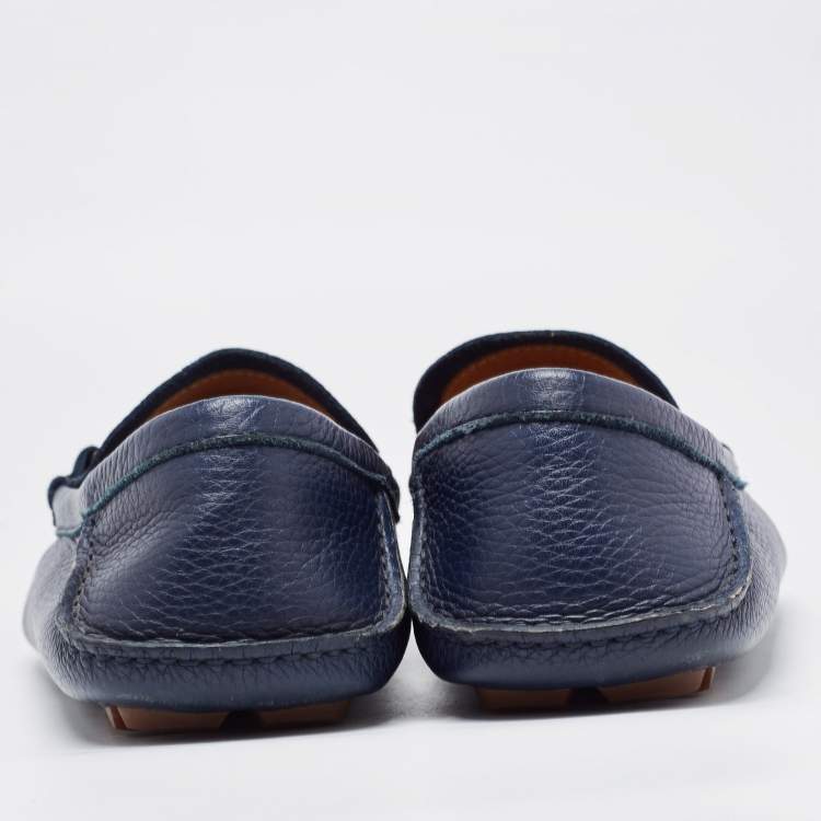 Pre Owned Gucci Navy Blue Leather Bamboo Horsebit Loafers Size 45.5