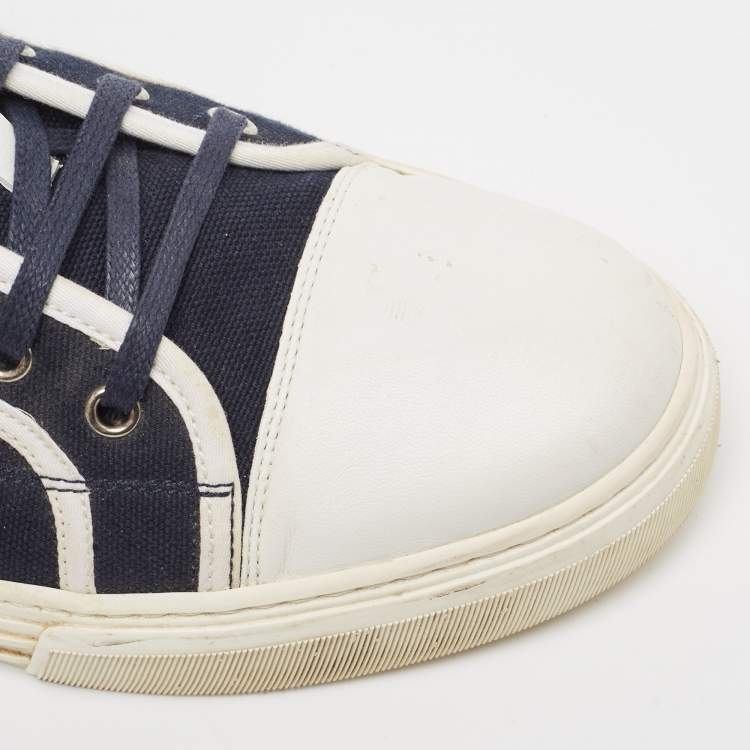 Pre Owned Gucci Navy Blue Canvas And  Leather Web Detail Lace Up Sneakers Size 44.5