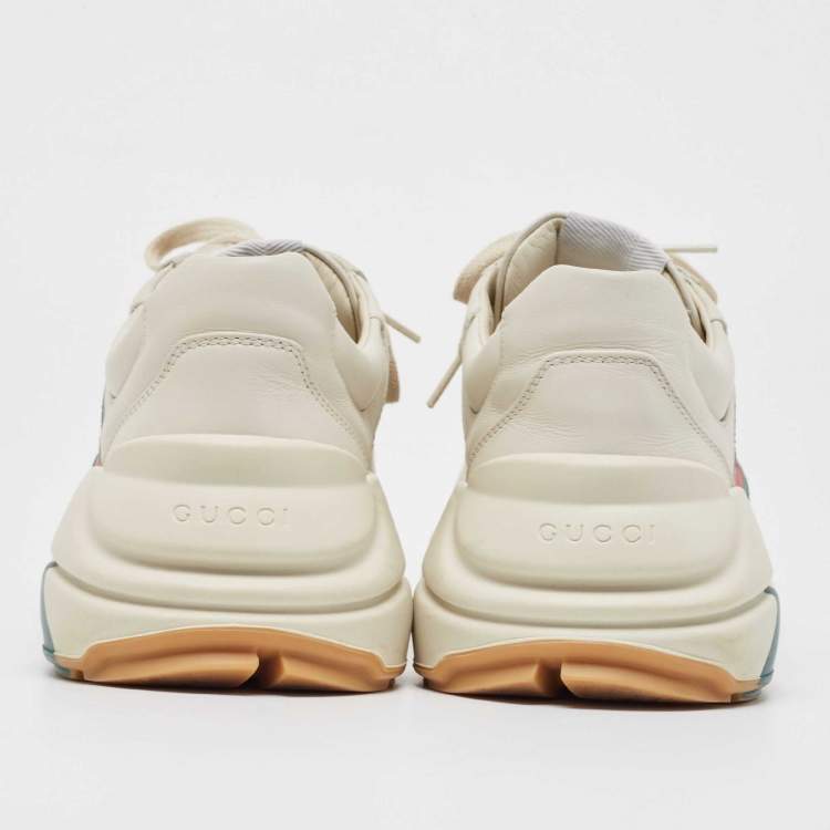 Pre Owned Gucci Cream Leather Web Print Rhyton Sneakers Size 41