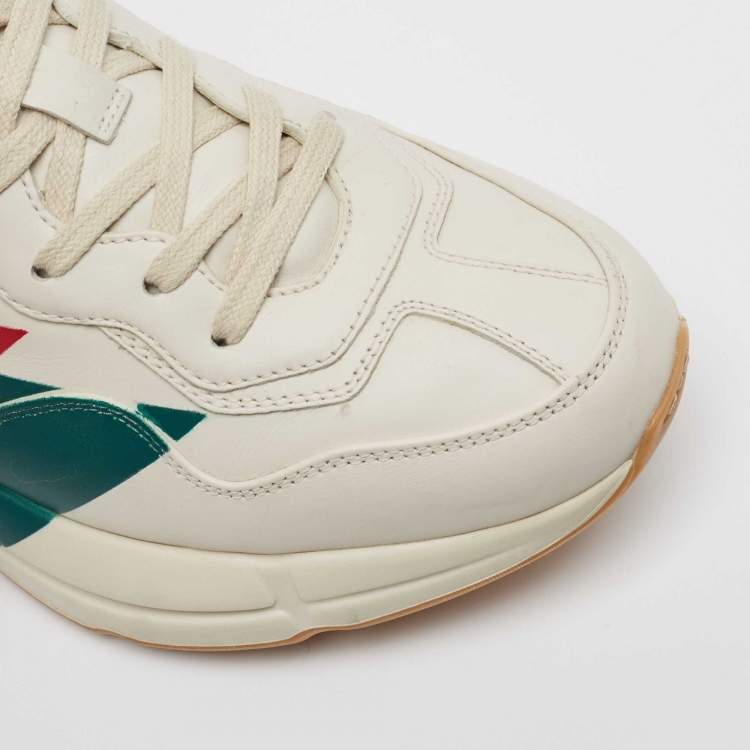Pre Owned Gucci Cream Leather Web Print Rhyton Sneakers Size 41