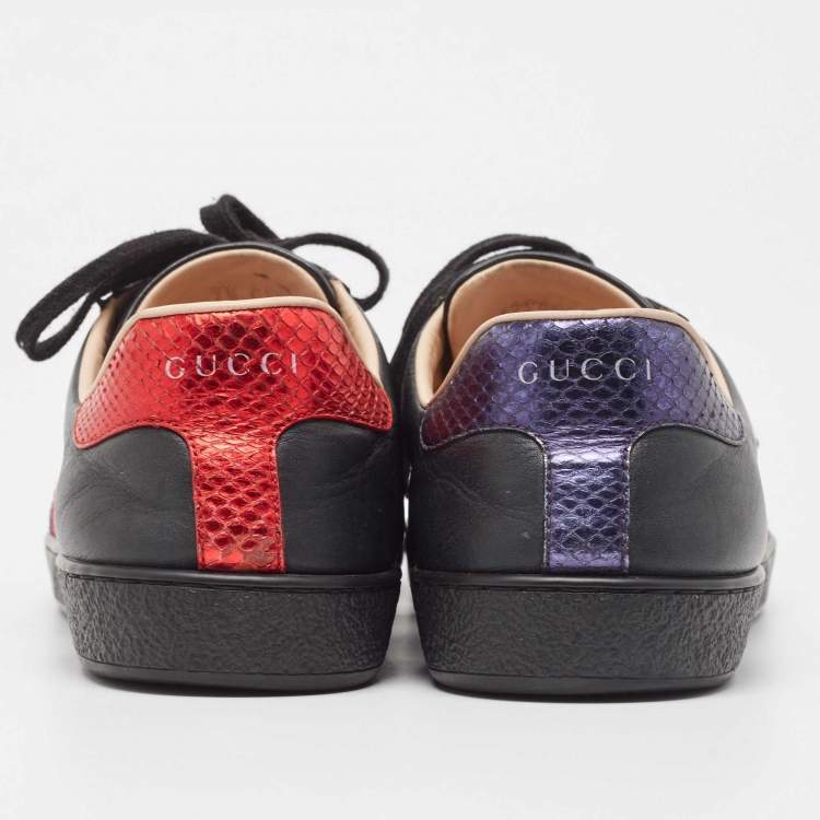 Pre Owned Gucci Black Leather Embroidered Bee Ace Sneakers Size 41.5