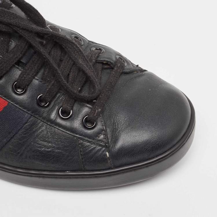Pre Owned Gucci Black Leather Embroidered Bee Ace Sneakers Size 41.5