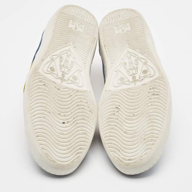 Pre Owned Gucci Blue Velvet And  Foil Leather Web Detail Ace Sneakers Size 42.5